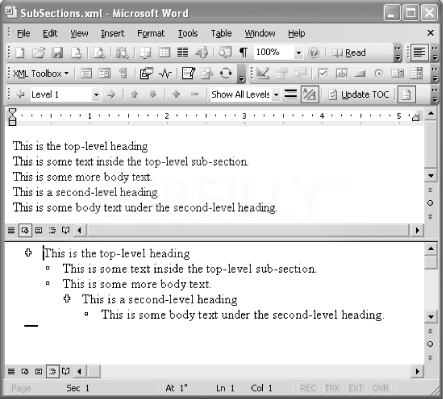 Figure 2-23: Outline levels shown in Normal and Outline views