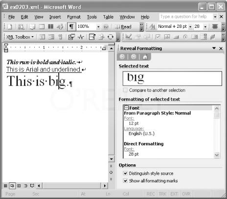 Figure 2-9: Direct formatting using local w:rPr elements